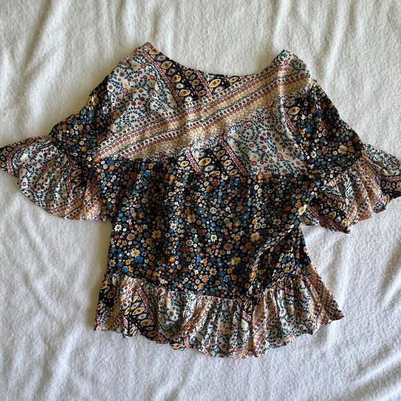 BCBGeneration Boho Flower Print Ruffle Blouse Size XS - Picture 6 of 8